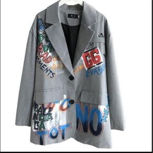 Graffiti detailed stylish button up blazer that you can dress up or down